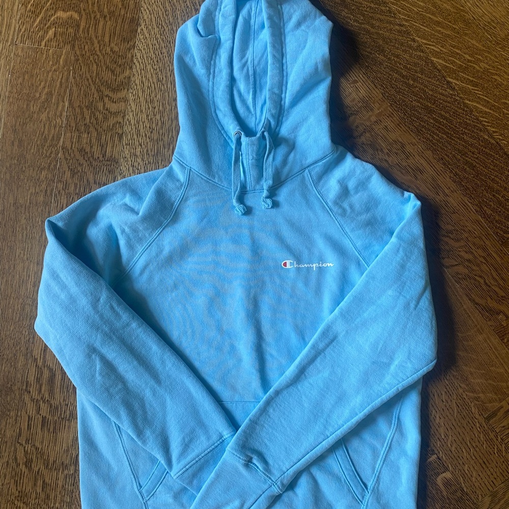 Light blue cowl neck Champion hoodie